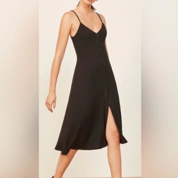 Reformation Dresses & Skirts - Reformation Ribbed Button Down Knit Midi Casey Dress in black